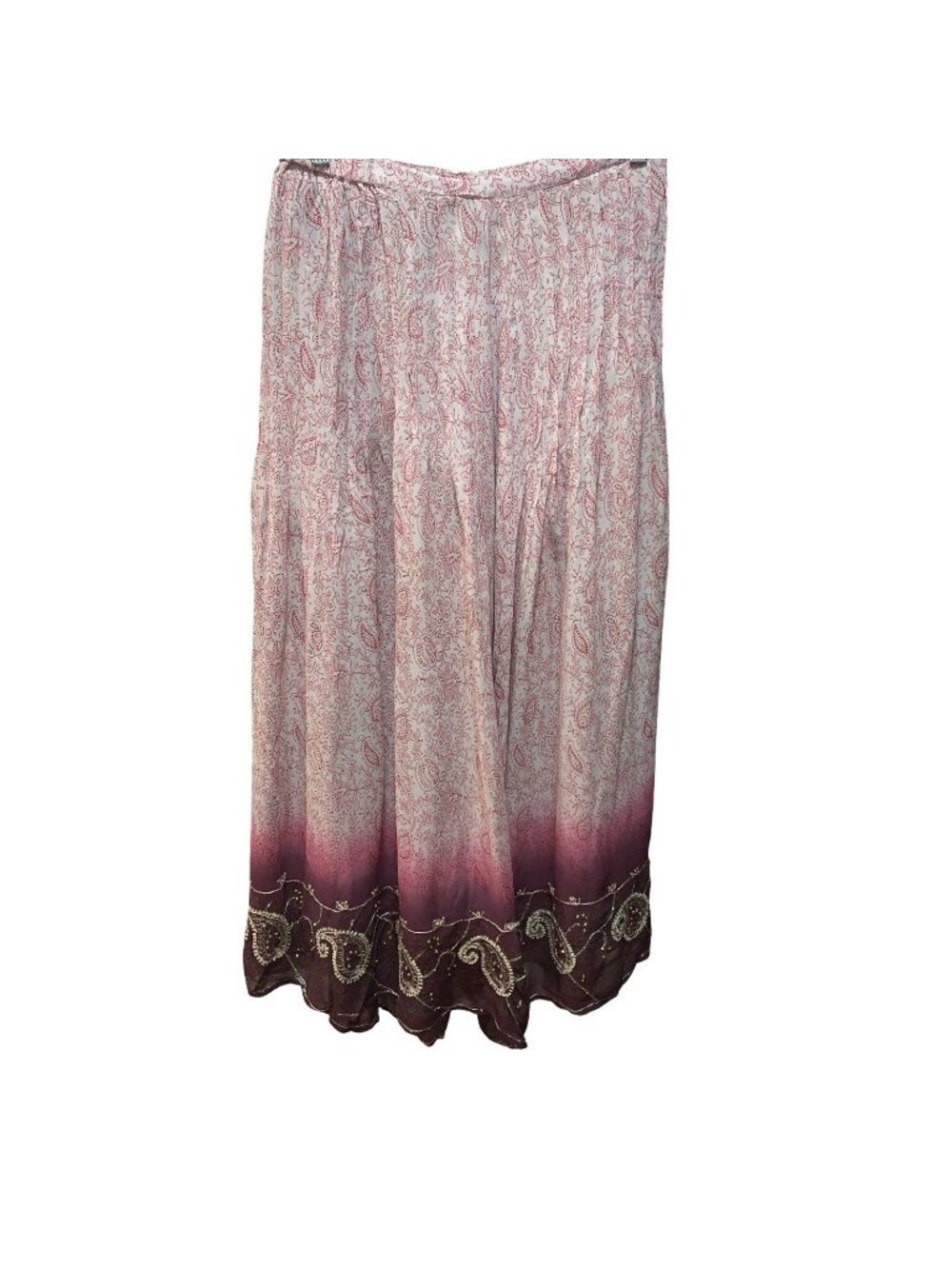Soft Surroundings skirt Boho Tan Red Embroidered Sequins Peasant Flowy Maxi M